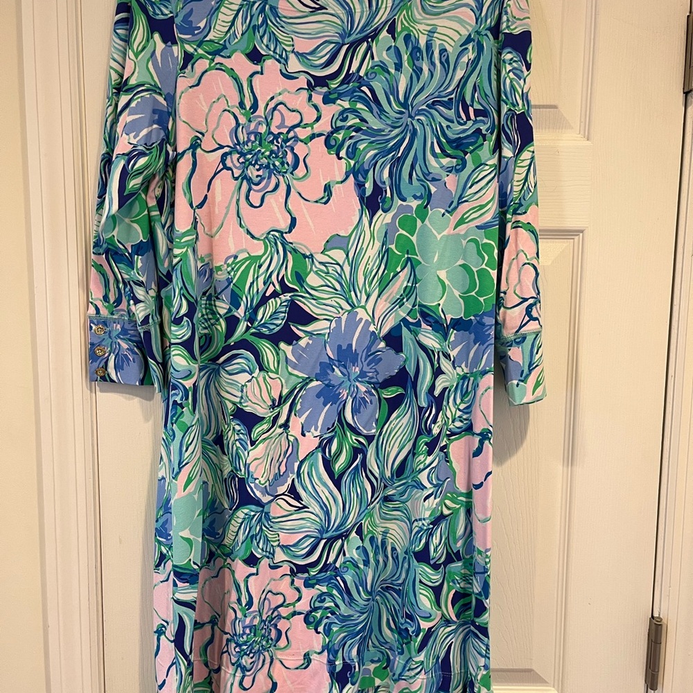 Lilly Pulitzer Blue and Green dress with 3/4 Sleeves